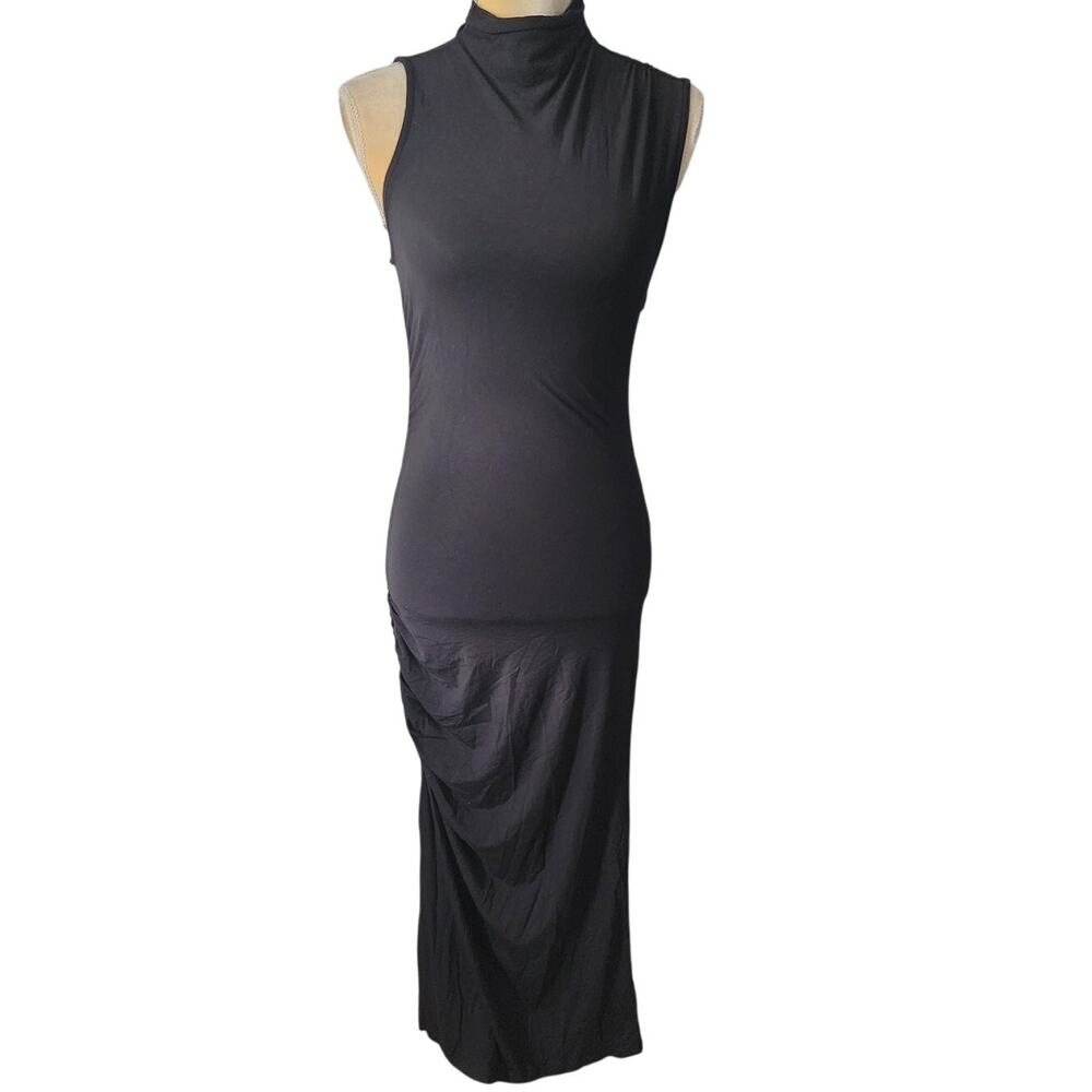 Lulus Black Maxi High Mock Neck Bodycon Sexy Sleeveless Dress Size XS